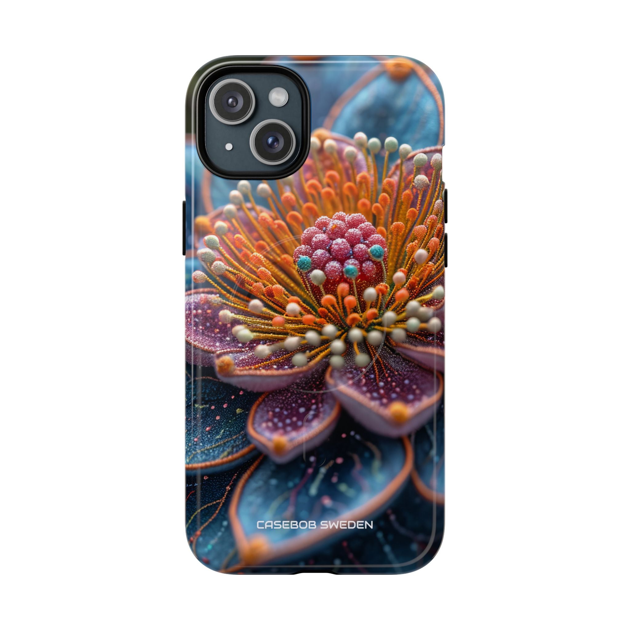 Blue-Orange Floral Swirl - Tough + MagSafe® iPhone 15 Phone Case