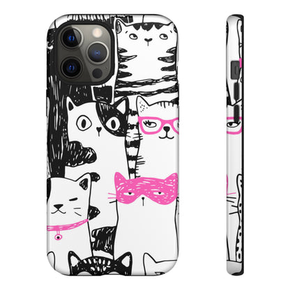 Black & Pink Cat Pattern iPhone Case (Protective) iPhone 12 Pro Max Glossy Phone Case