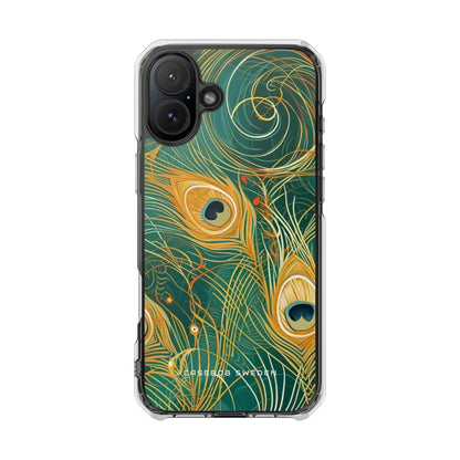 Peacock Elegance in Teal and Gold iPhone 16 - Clear Impact Phone Case