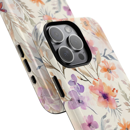 Soft Pink Floral Watercolor Design - Tough + MagSafe® iPhone 15 Phone Case