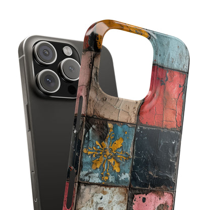 Rustic Red-Yellow Vintage Tiles - Slim iPhone 16 Phone Case