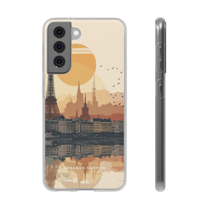 Eiffel Tower Silhouette with Birds and Sun Reflection Samsung S21 - Flexi Phone Case