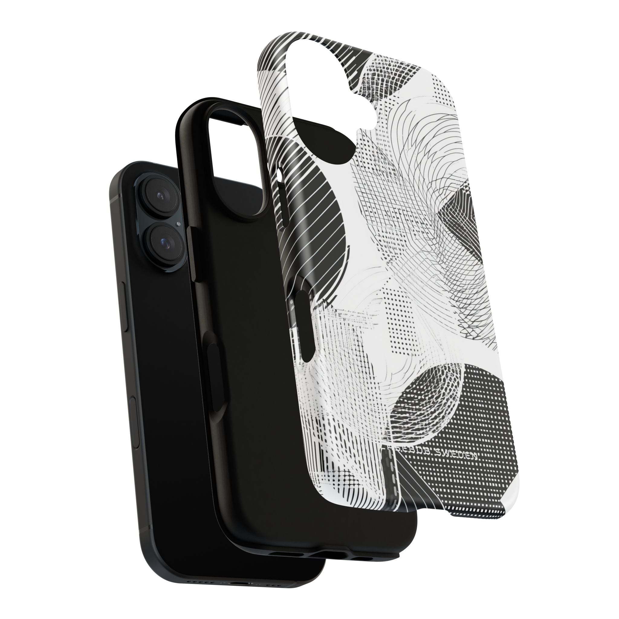 Geometric Monochrome Flow iPhone 16 - Tough Phone Case