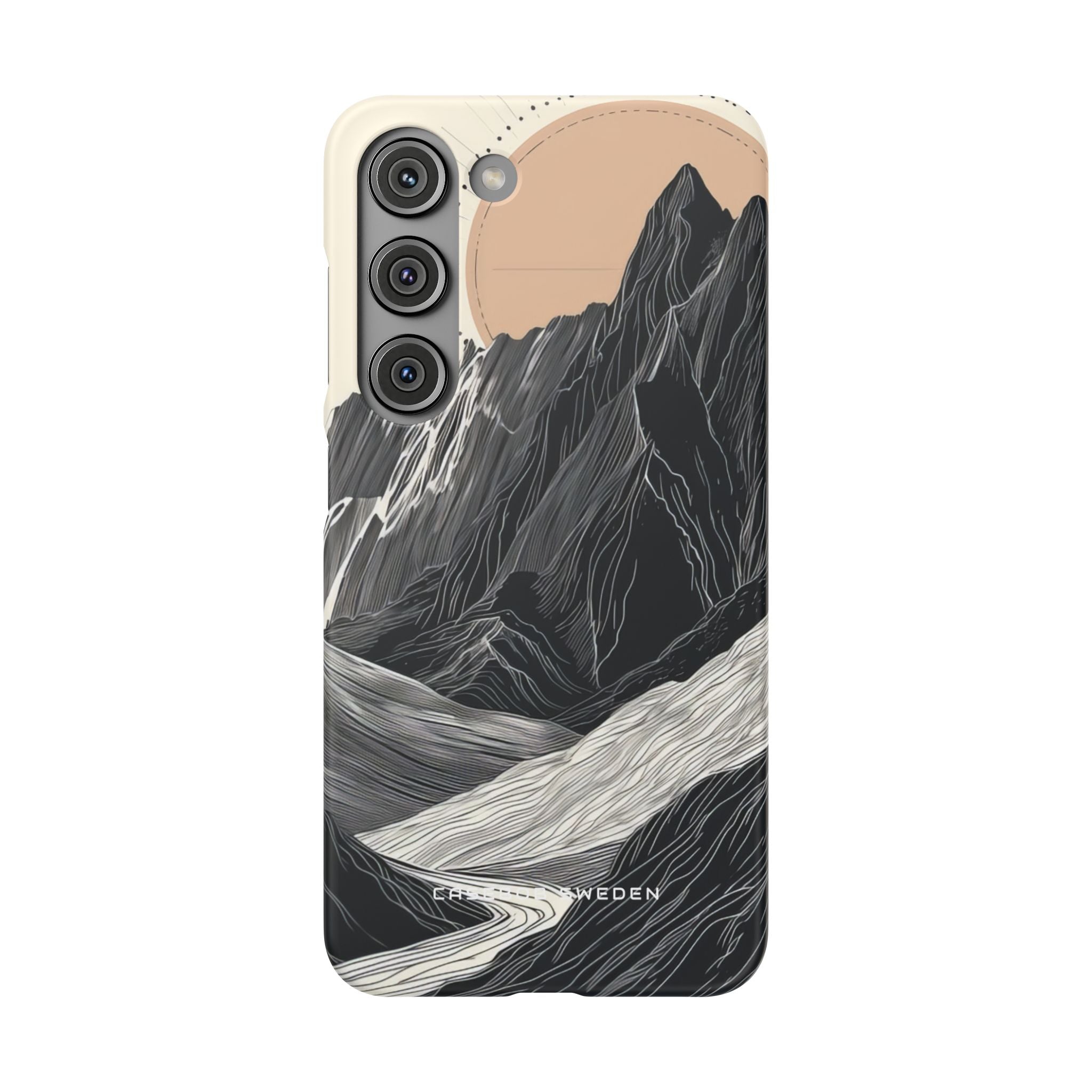 Minimalist Mountain Landscape with Flowing River Samsung S23 - Slim Phone Case