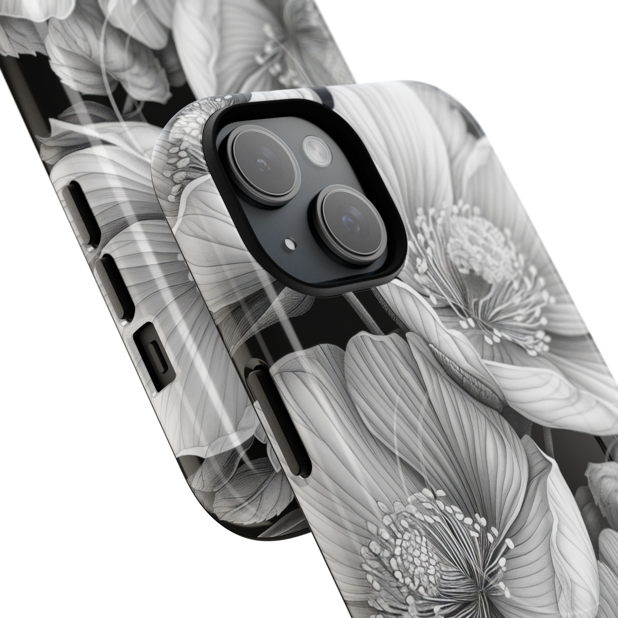 Monochrome Petal Dance iPhone 15 – Robust+