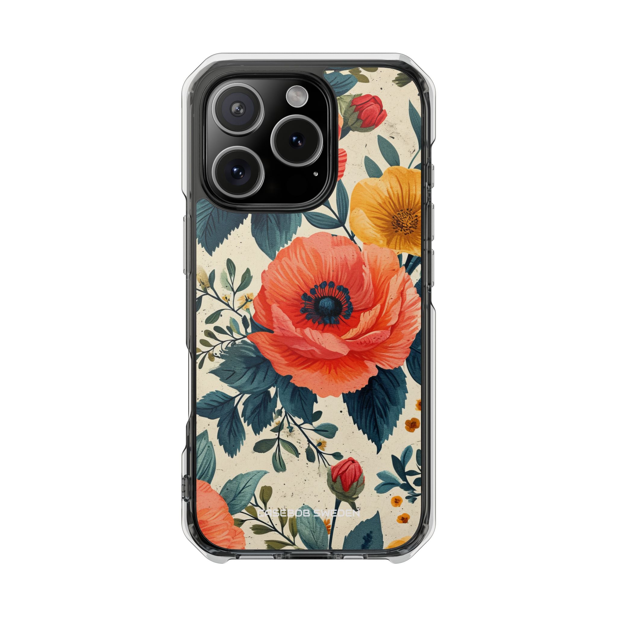 Vibrant Botanical Poppies  iPhone 16 - Impact Clear Case MagSafe Compatible