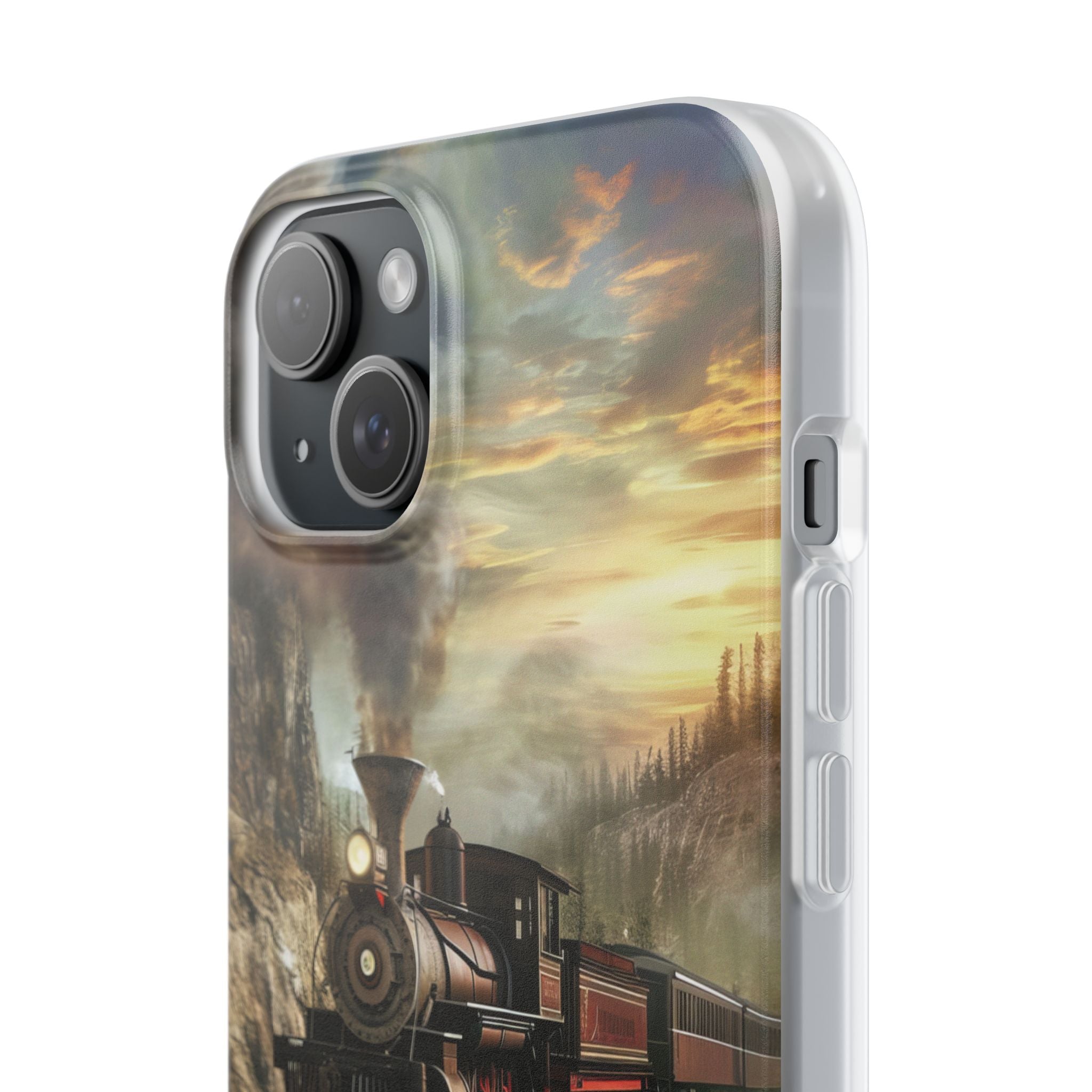 Vintage Steam Train Crossing Mountain Bridge iPhone 15 - Flexi Phone Case