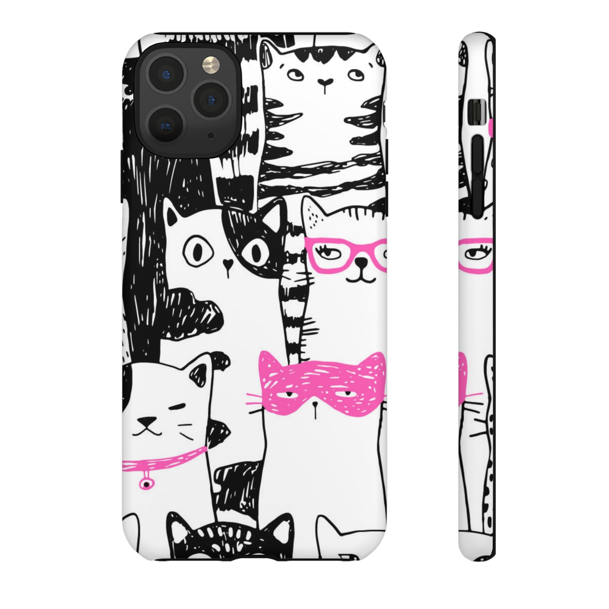 Black & Pink Cat Pattern iPhone Case (Protective) iPhone 11 Pro Max Matte Phone Case