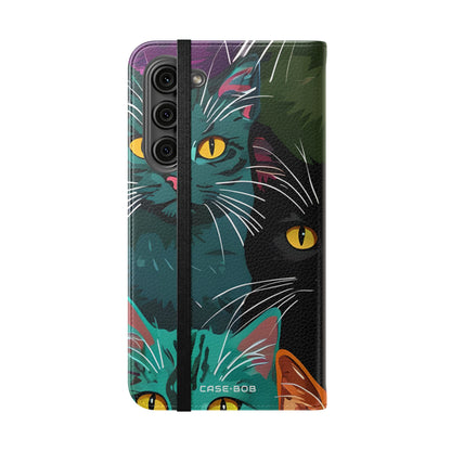 Kissa Ruudukko Neon - Samsung S23+ -lompakkokotelo