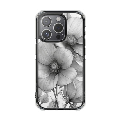 Grayscale Floral Harmony iPhone 15 - Impact Clear+
