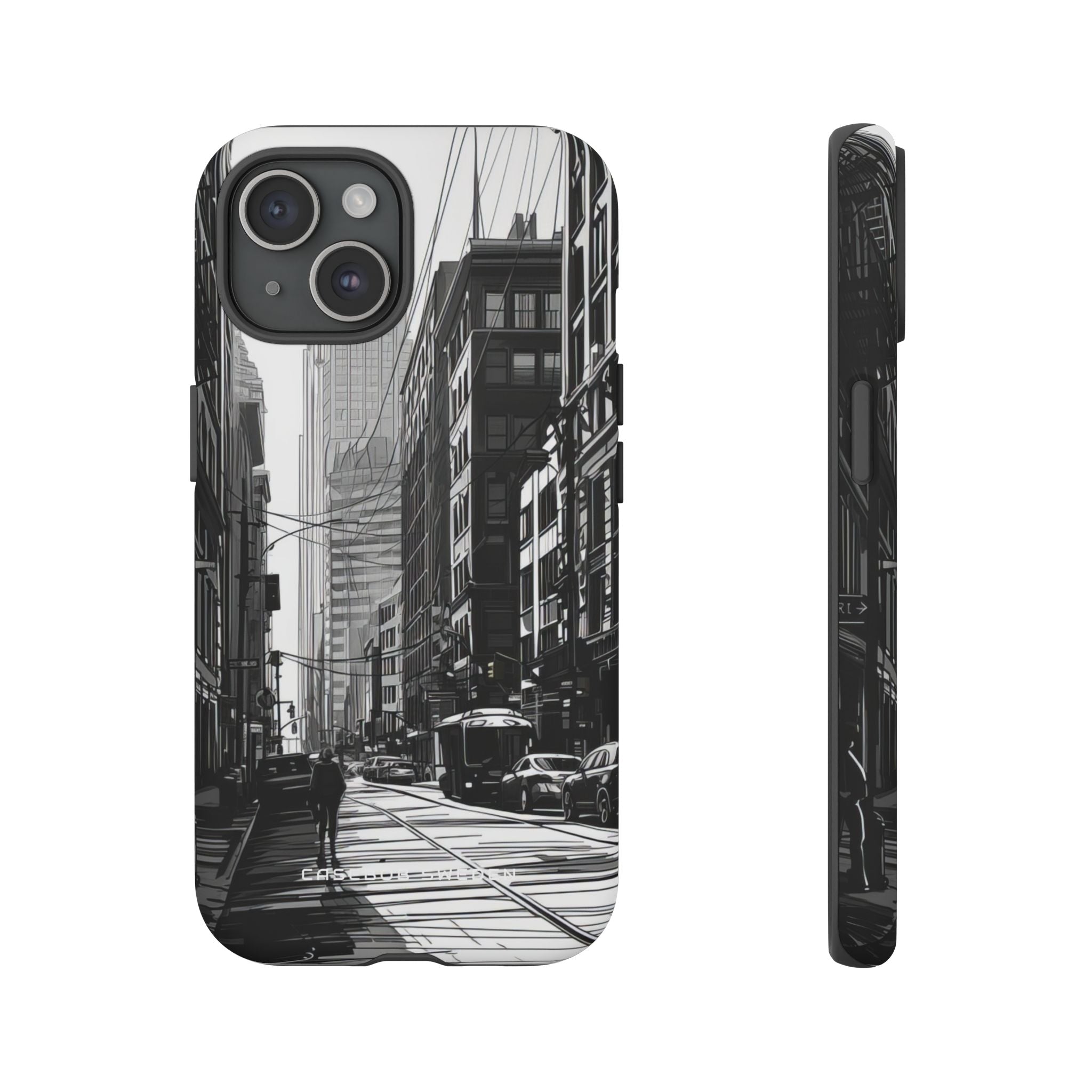 Urban Cityscape Line Perspective iPhone 15 - Tough Phone Case