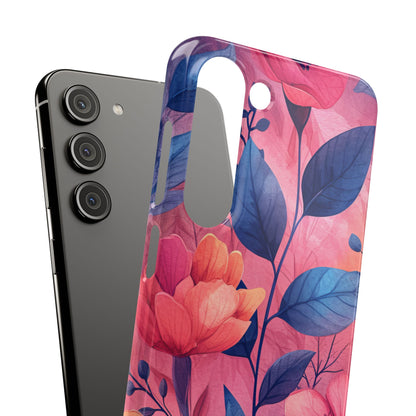 Pink Blue Floral - Slim Samsung S23 Phone Case