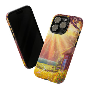 Flower Bushes Wooden House - Protective Phone Case