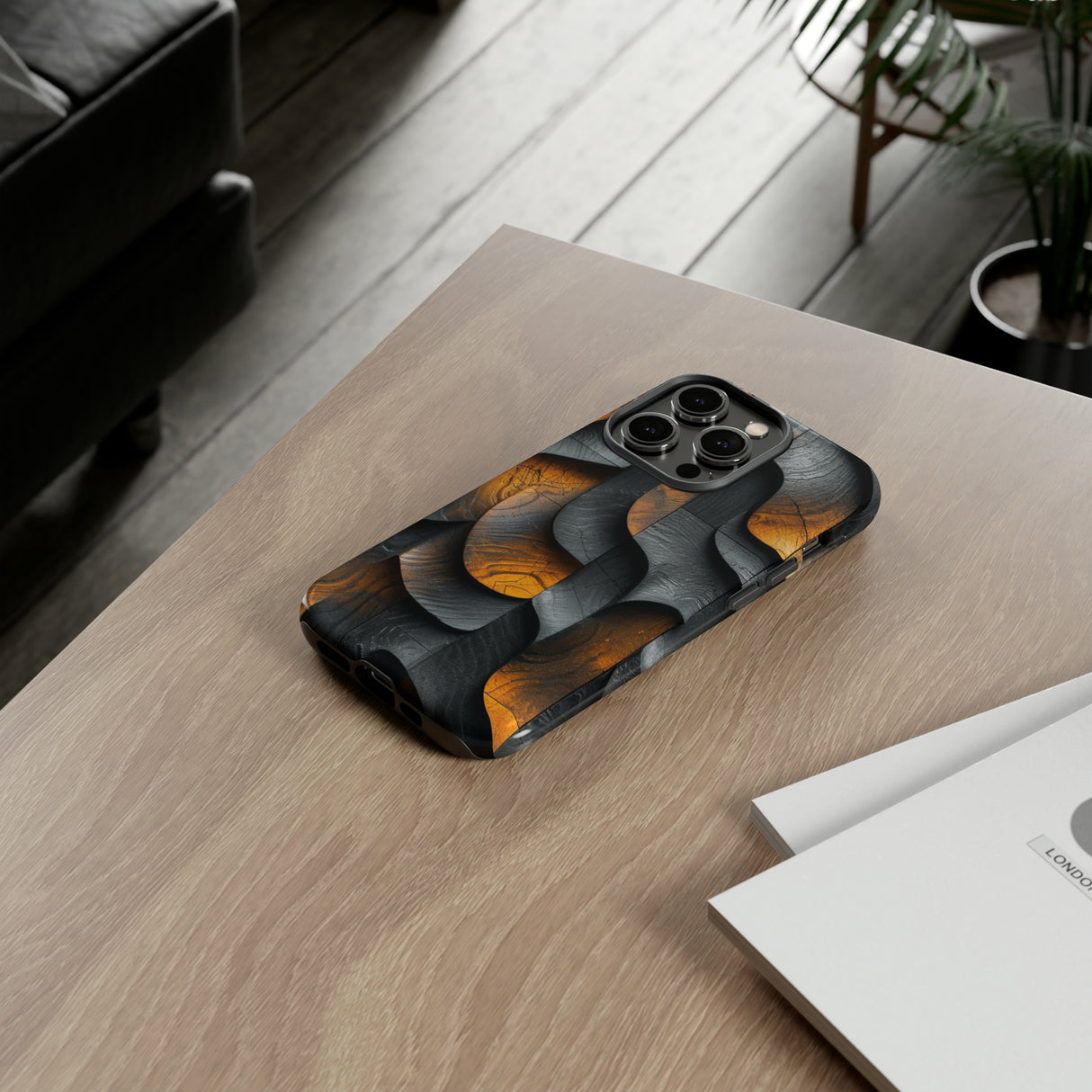 Grey Fire Orange Geometry - Protective Phone Case