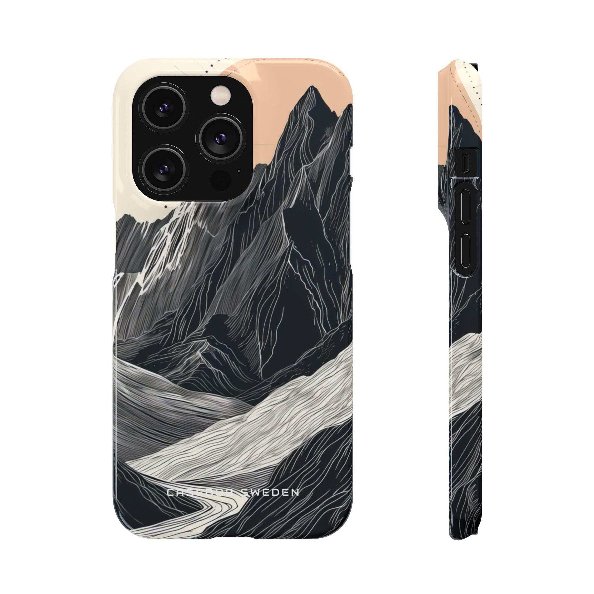 Minimalist Mountain Landscape with Flowing River iPhone 14 - Slim Phone Case