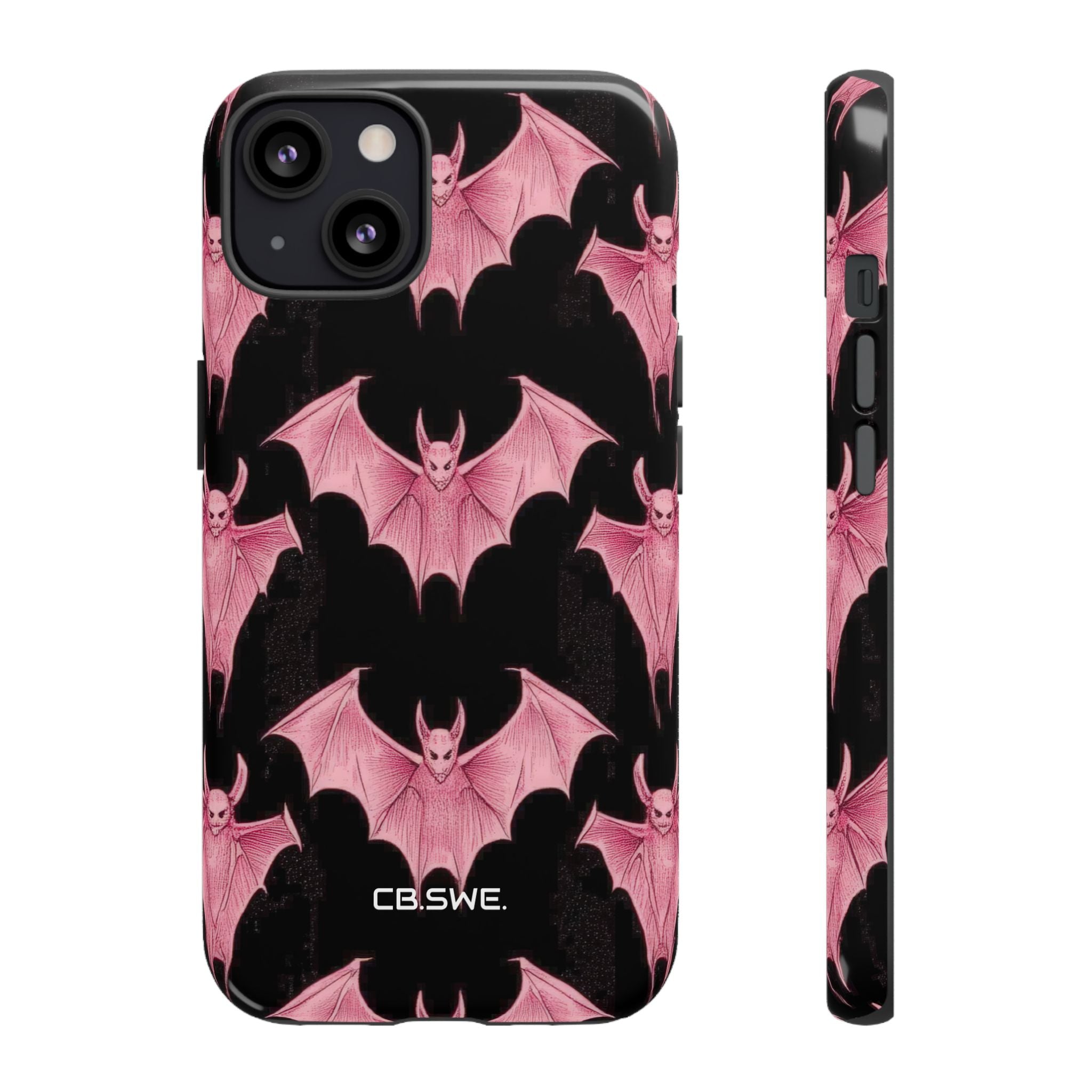 Pink Bat on Black Symmetrical iPhone 13 - Tough