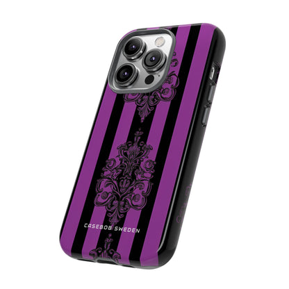 Gothic Elegance with Vertical Stripes and Ornamental Motifs iPhone 14 - Tough Phone Case