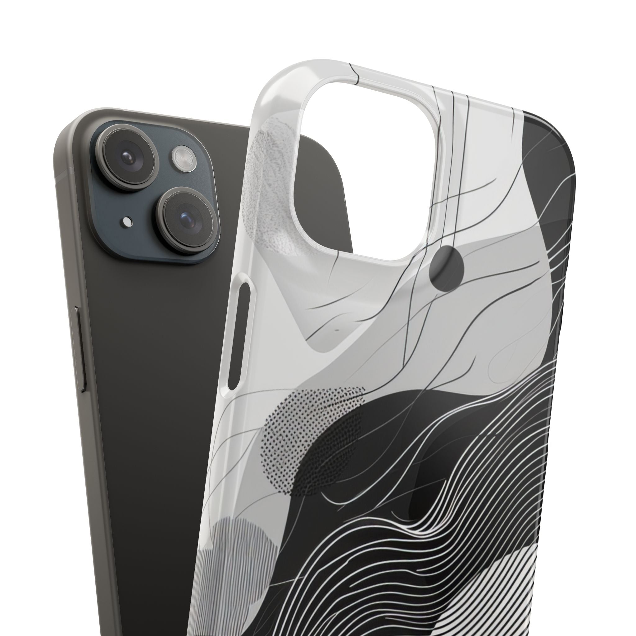 Fluid Rhythms: Monochrome Line Flow iPhone 15 - Slim Phone Case