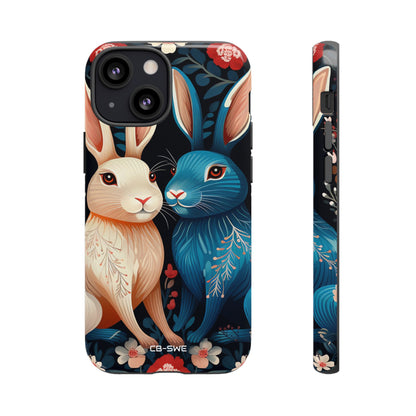 Rabbits Embrace Blossoms - iPhone Case