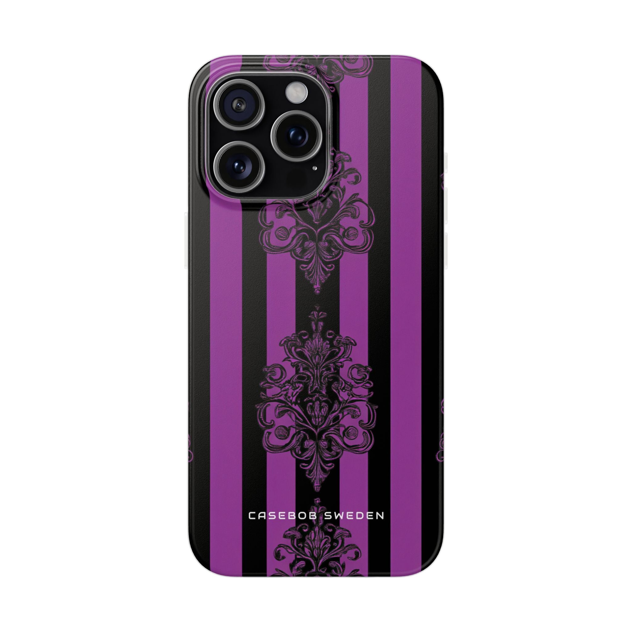 Gothic Elegance with Vertical Stripes and Ornamental Motifs iPhone 15 - Flexi Phone Case