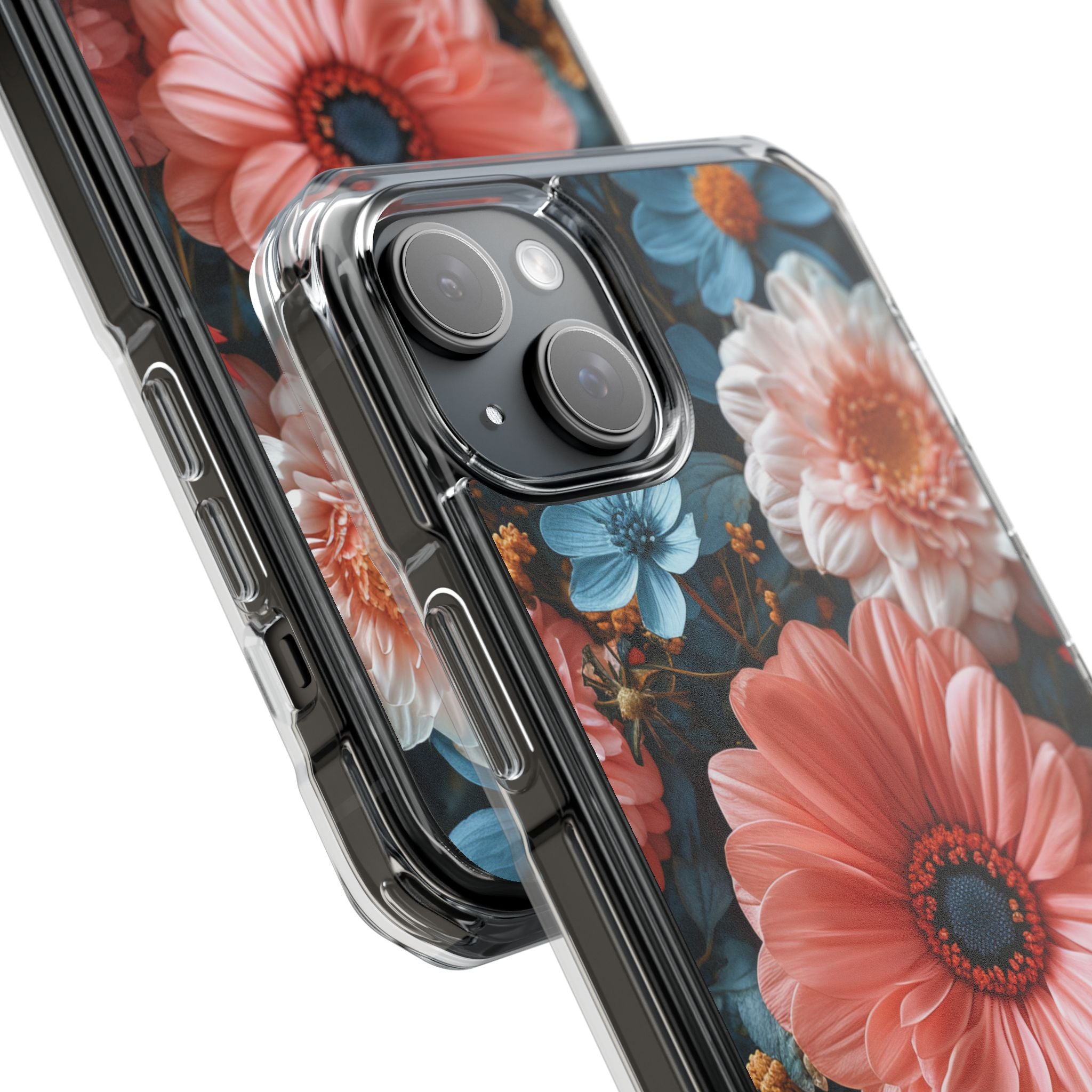 Coral Teal Blooms - Clear Impact iPhone 15 Phone Case