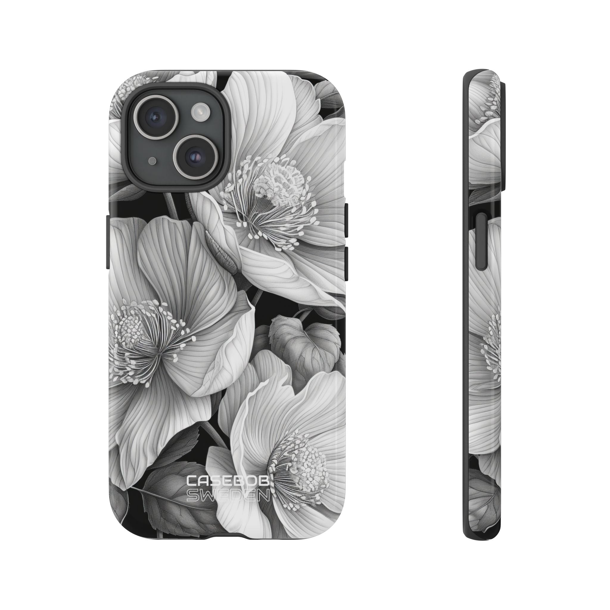 Monochrome Petal Dance iPhone 15 – Robust