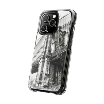 Suspension Bridge Line Art Illustration iPhone 14 - Clear Impact Phone Case