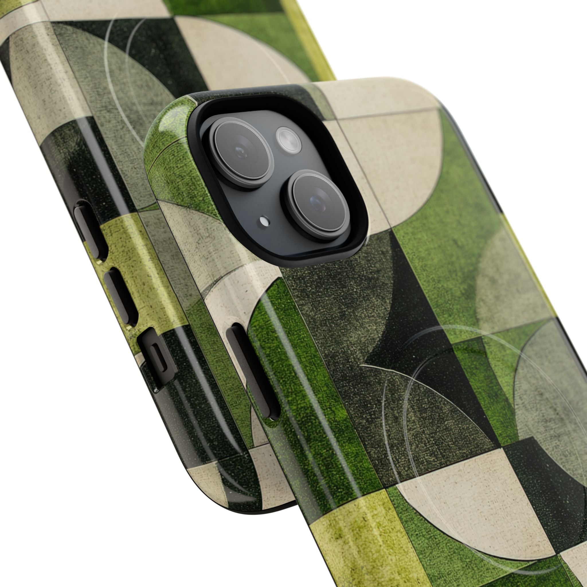 Green Geometric Harmony - Tough + MagSafe® iPhone 15 Phone Case