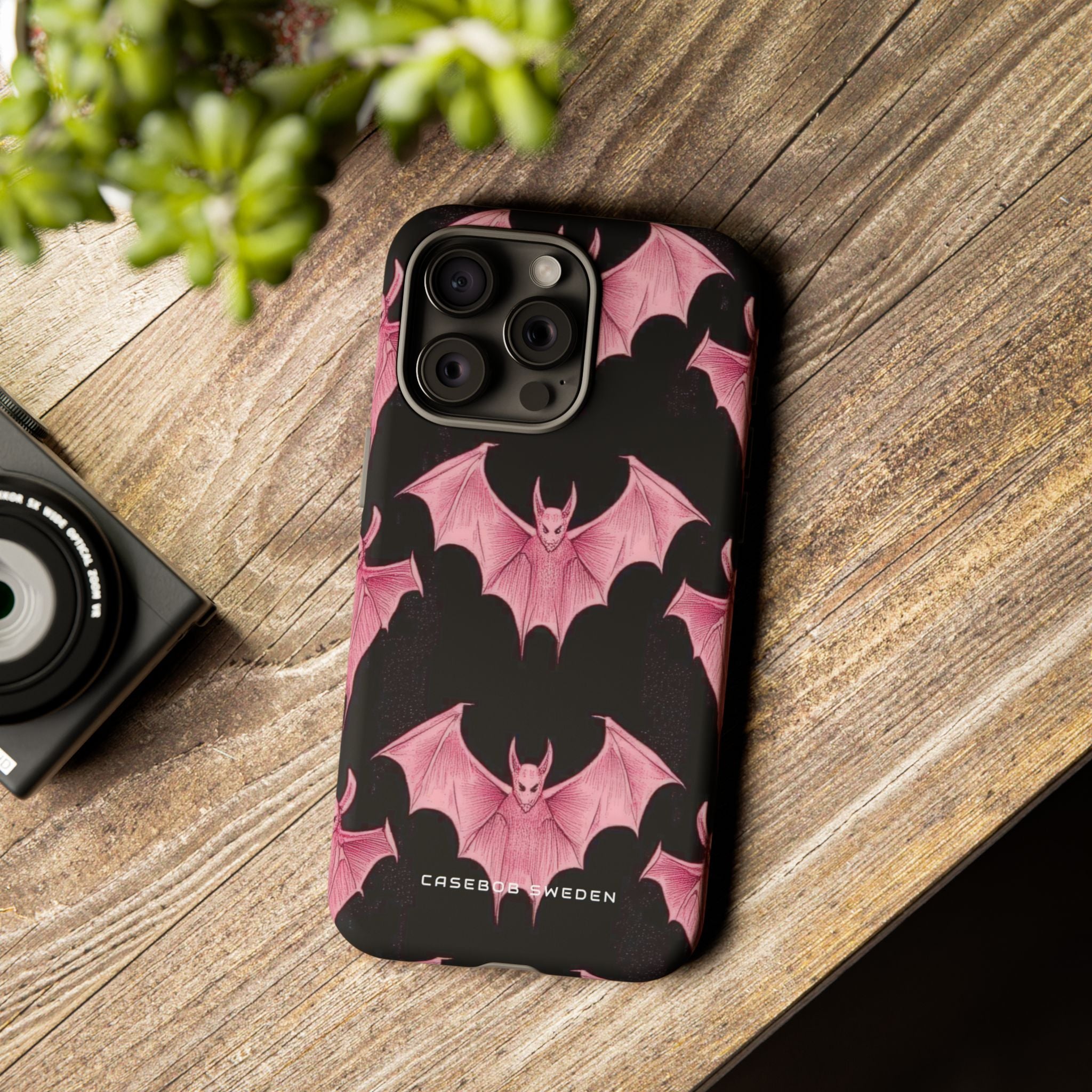 Gothic Pink Bats Aflame iPhone 15 - Tough Phone Case