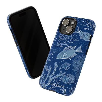 Navy Scale Reef iPhone 15 Case - Tough