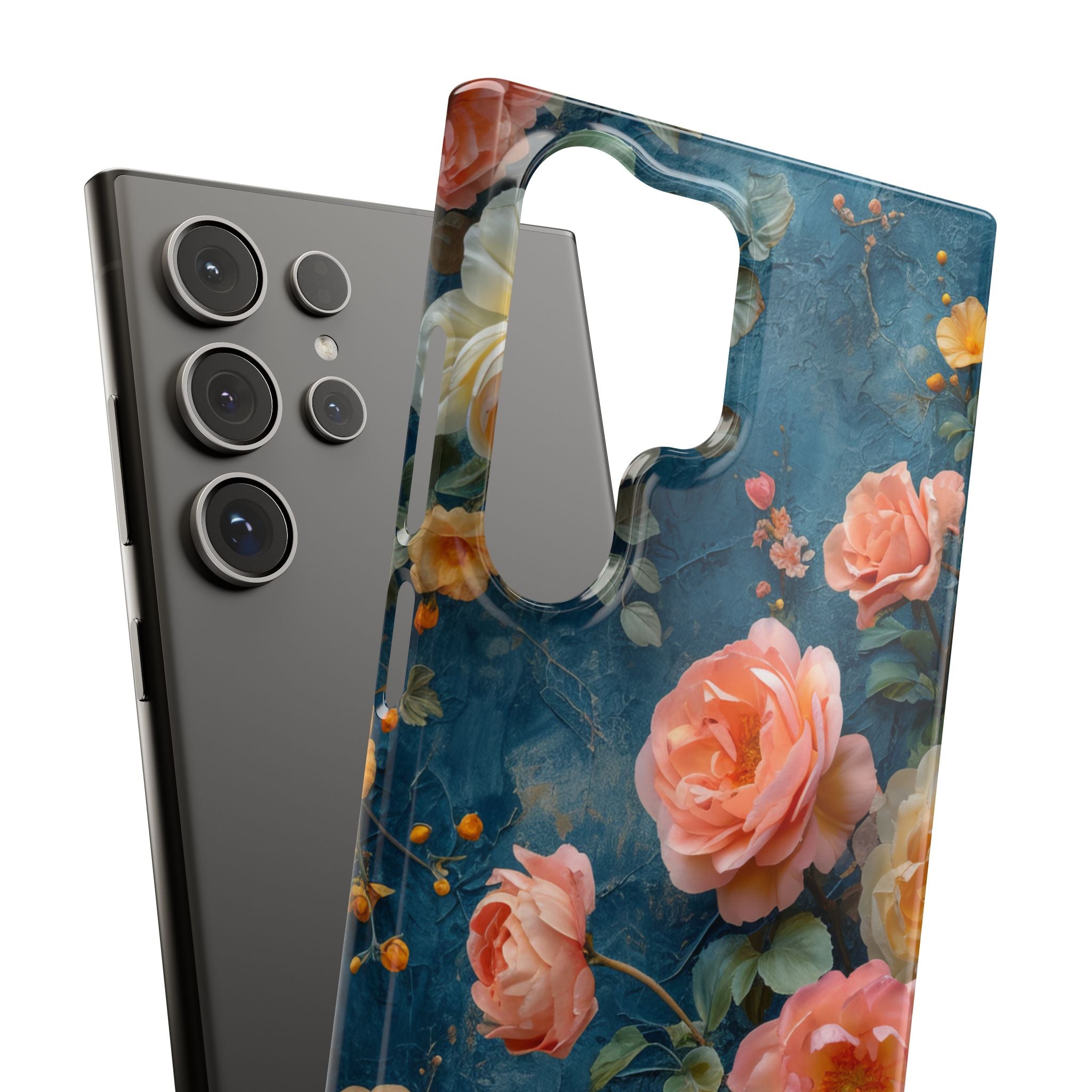 Blue Floral Elegance - Slim Samsung S24 Phone Case