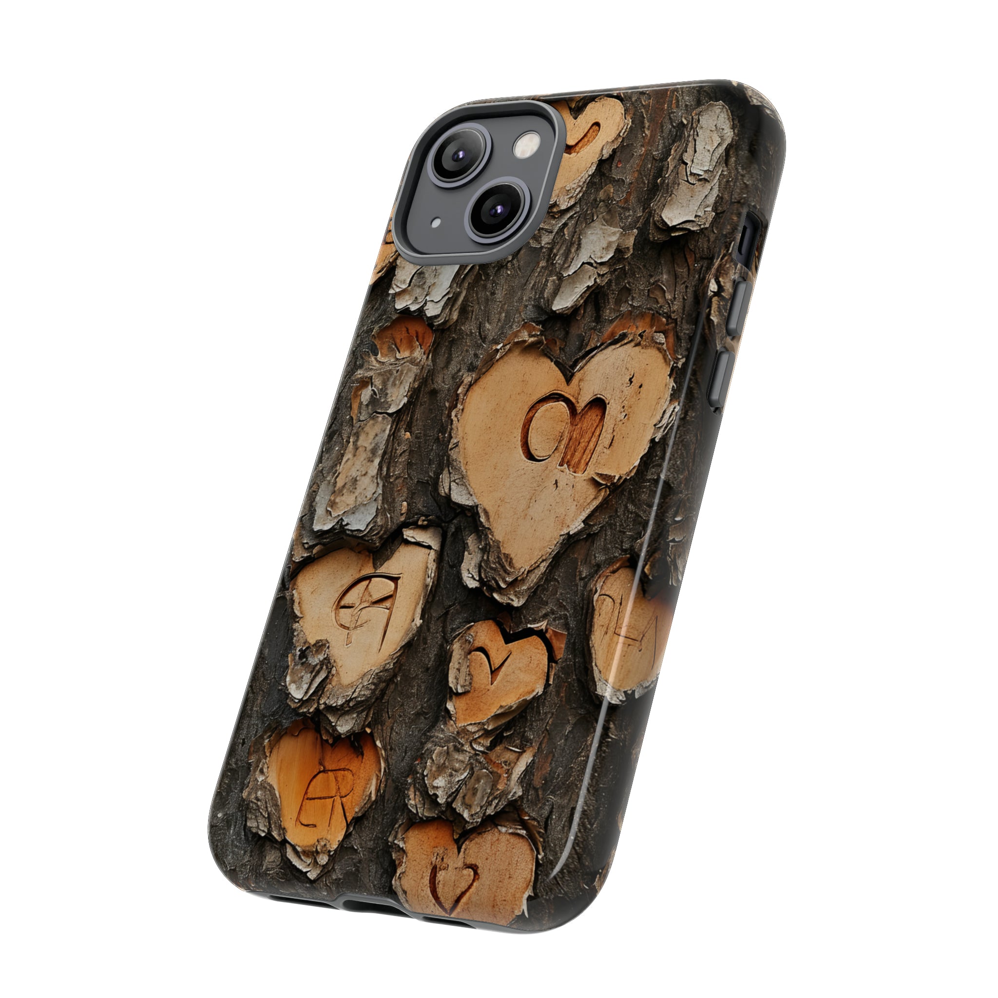 Carved Heart Trees & Initials - Protective Phone Case