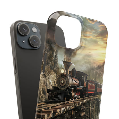 Vintage Steam Train Crossing Mountain Bridge iPhone 15 - Slim Phone Case