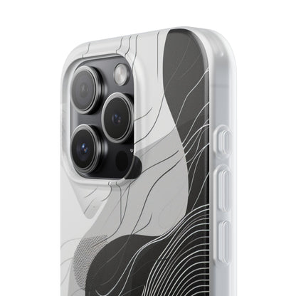 Fluid Rhythms: Monochrome Line Flow iPhone 15 - Flexi Phone Case