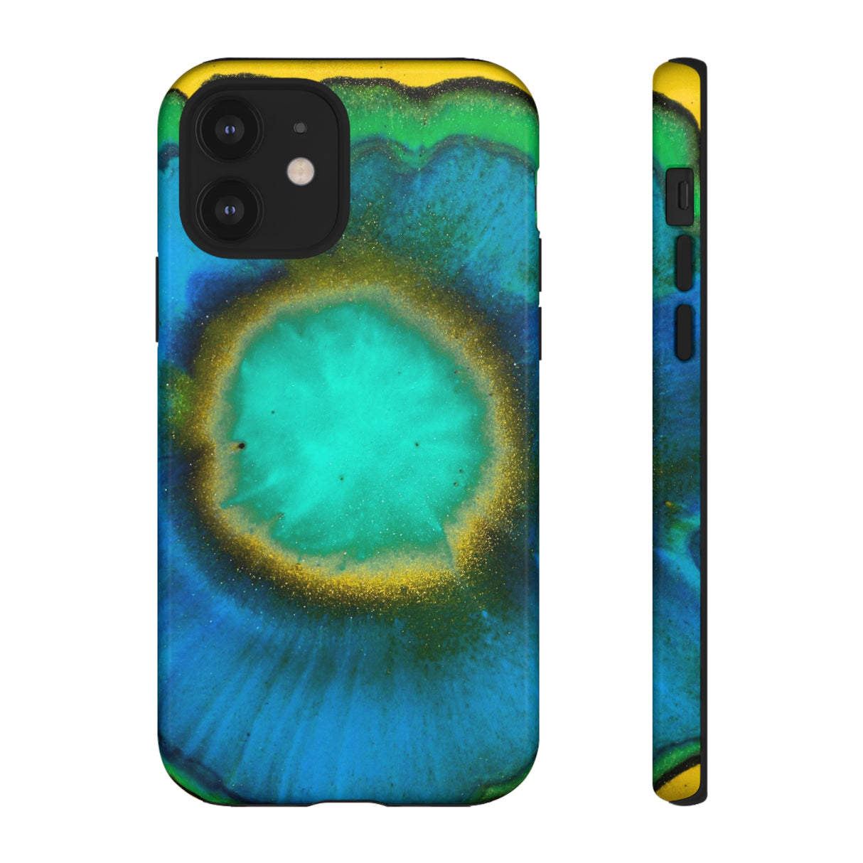 Neon Blue Ink Art iPhone Case (Protective) iPhone 12 Glossy Phone Case