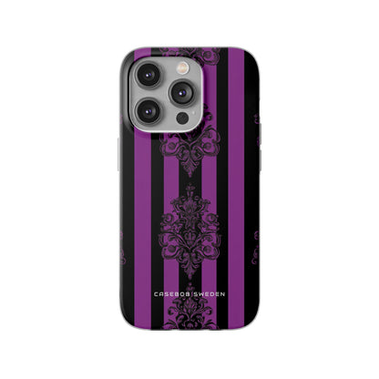 Gothic Elegance with Vertical Stripes and Ornamental Motifs iPhone 14 - Flexi Phone Case