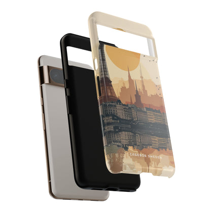 Eiffel Tower Silhouette with Birds and Sun Reflection Google Pixel 8 - Tough Phone Case