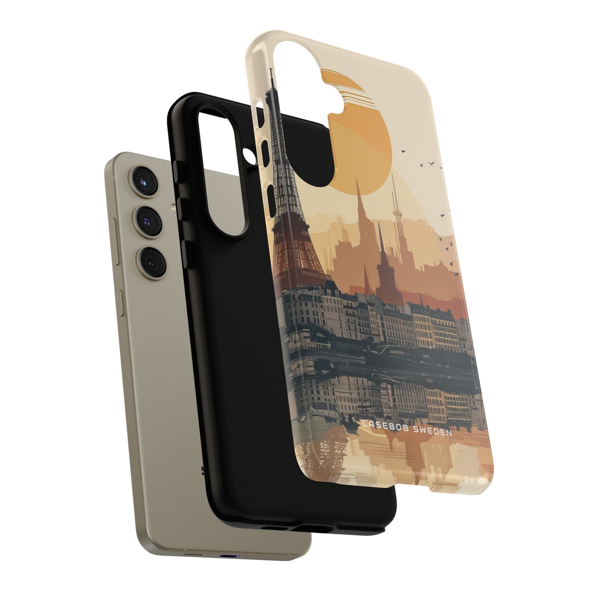 Eiffel Tower Silhouette with Birds and Sun Reflection Samsung S24 - Tough Phone Case