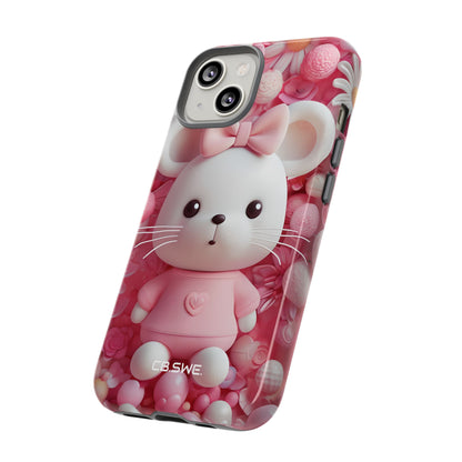 Adorable 3D Rendered White Mouse Plush Toy Floral iPhone 14 - Tough