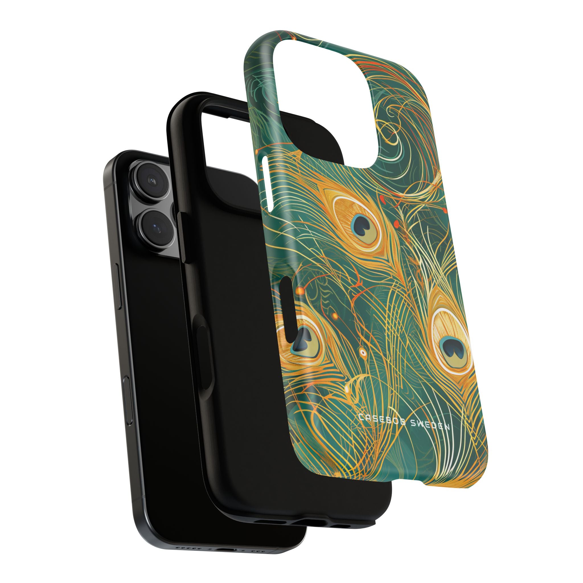 Peacock Elegance in Teal and Gold iPhone 16 - Tough Phone Case