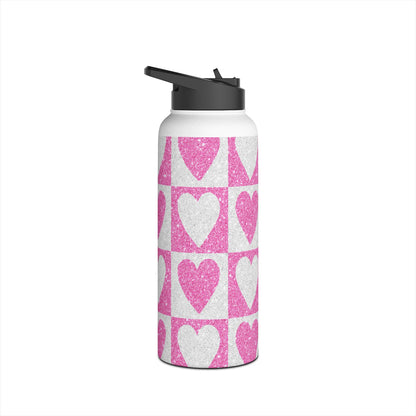 Glitter Heartgrid - Stainless Steel Water Bottle