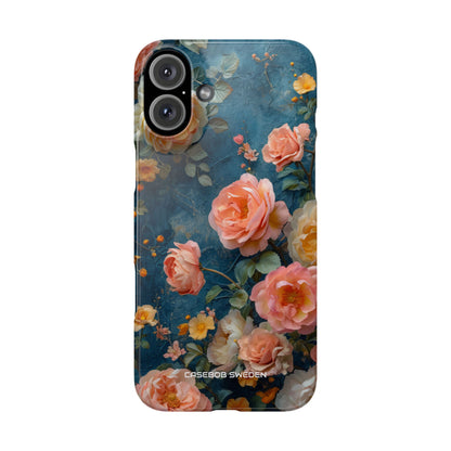 Blue Floral Elegance - Slim iPhone 16 Phone Case