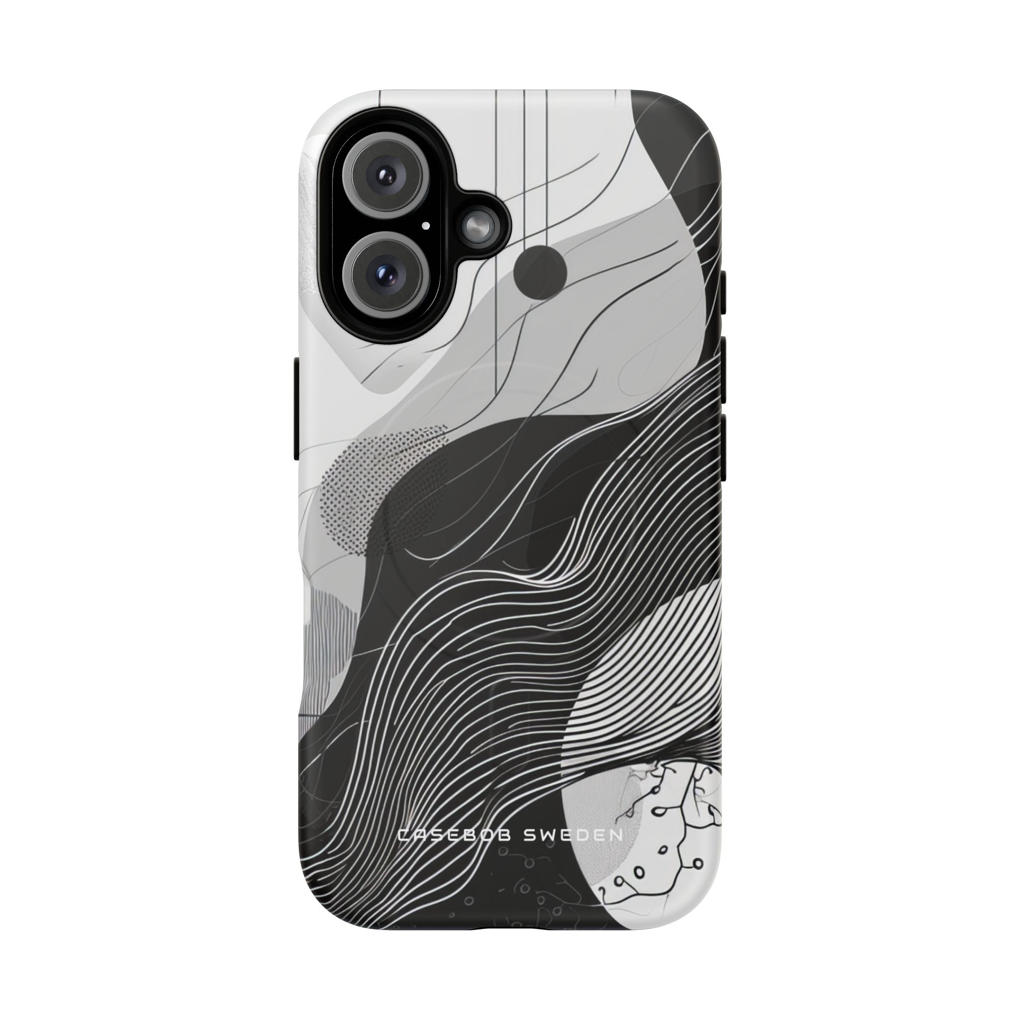 Fluid Rhythms: Monochrome Line Flow iPhone 16 | Tough+ Phone Case