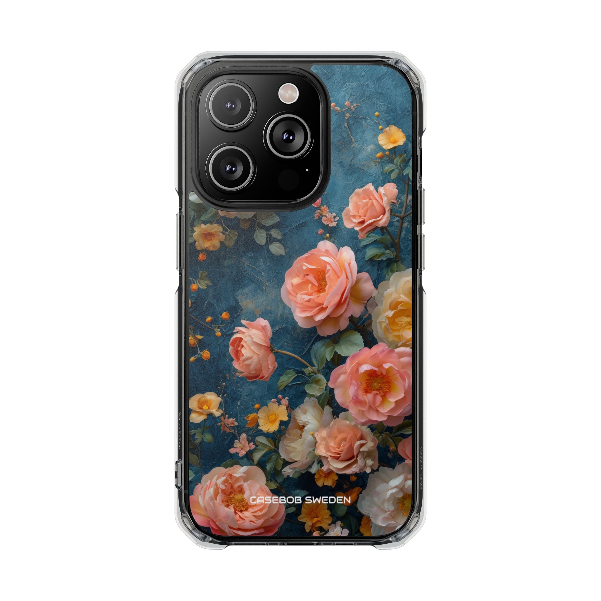 Blue Floral Elegance - Clear Impact iPhone 14 Phone Case