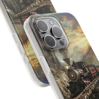 Vintage Steam Train Crossing Mountain Bridge iPhone 15 - Flexi Phone Case