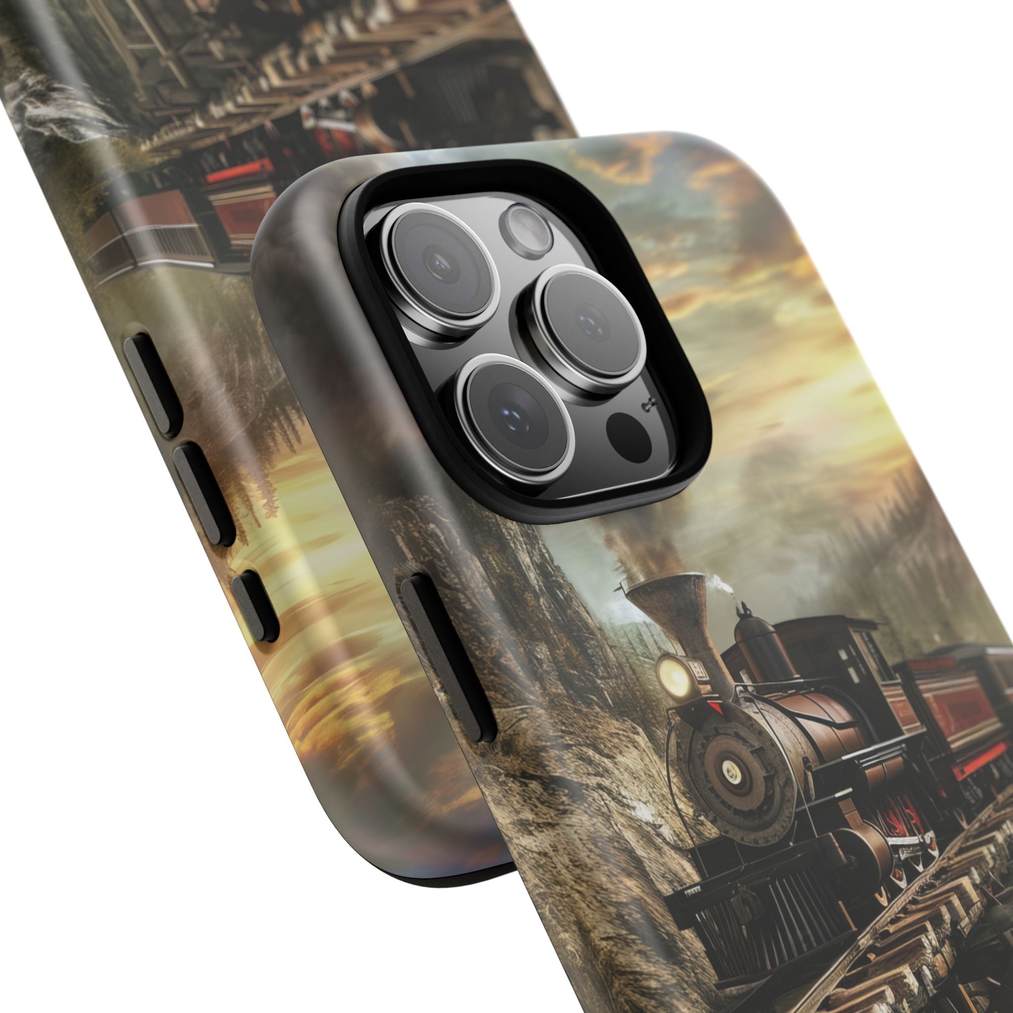 Vintage Steam Train Crossing Mountain Bridge iPhone 16 - Tough Phone Case