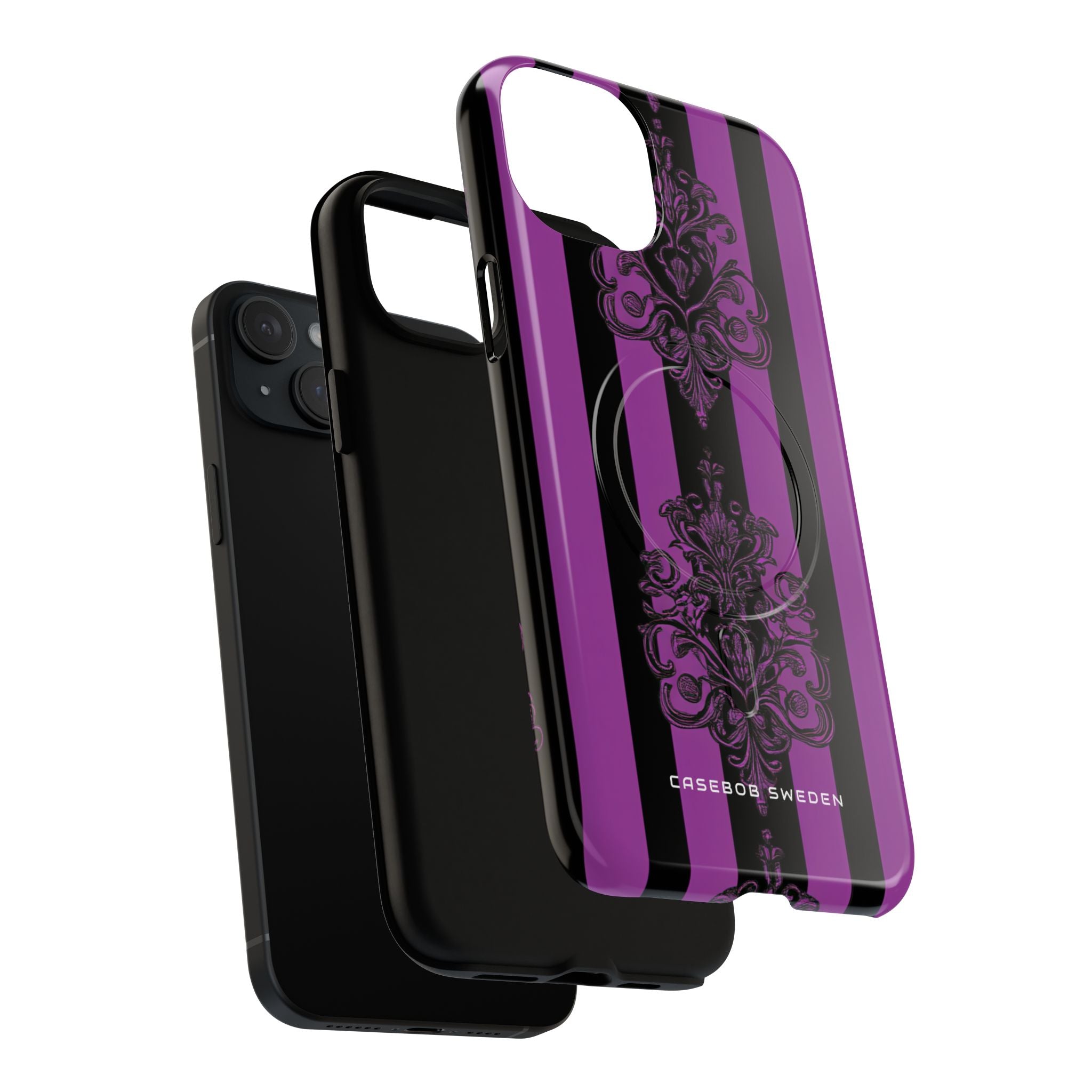 Gothic Elegance with Vertical Stripes and Ornamental Motifs iPhone 15 | Tough+ Phone Case