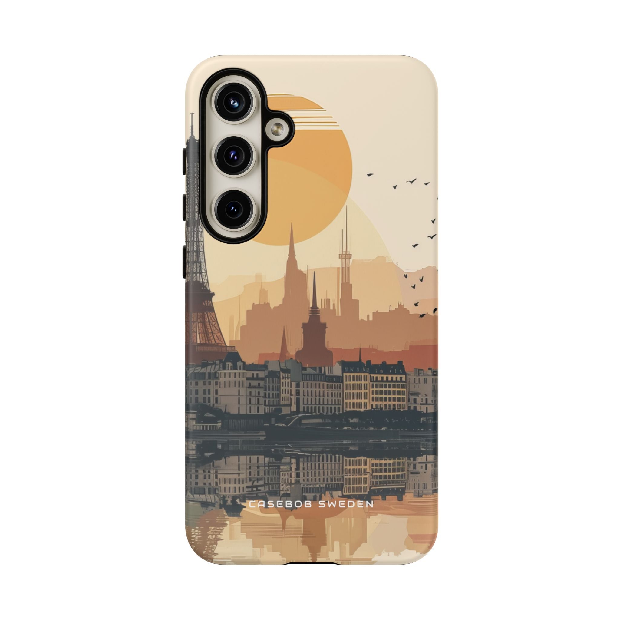 Eiffel Tower Silhouette with Birds and Sun Reflection Samsung S24 - Tough Phone Case