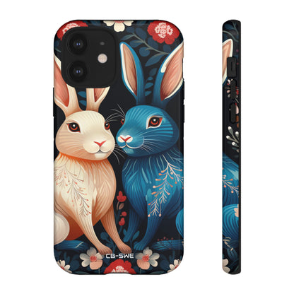 Rabbits Embrace Blossoms - iPhone Case