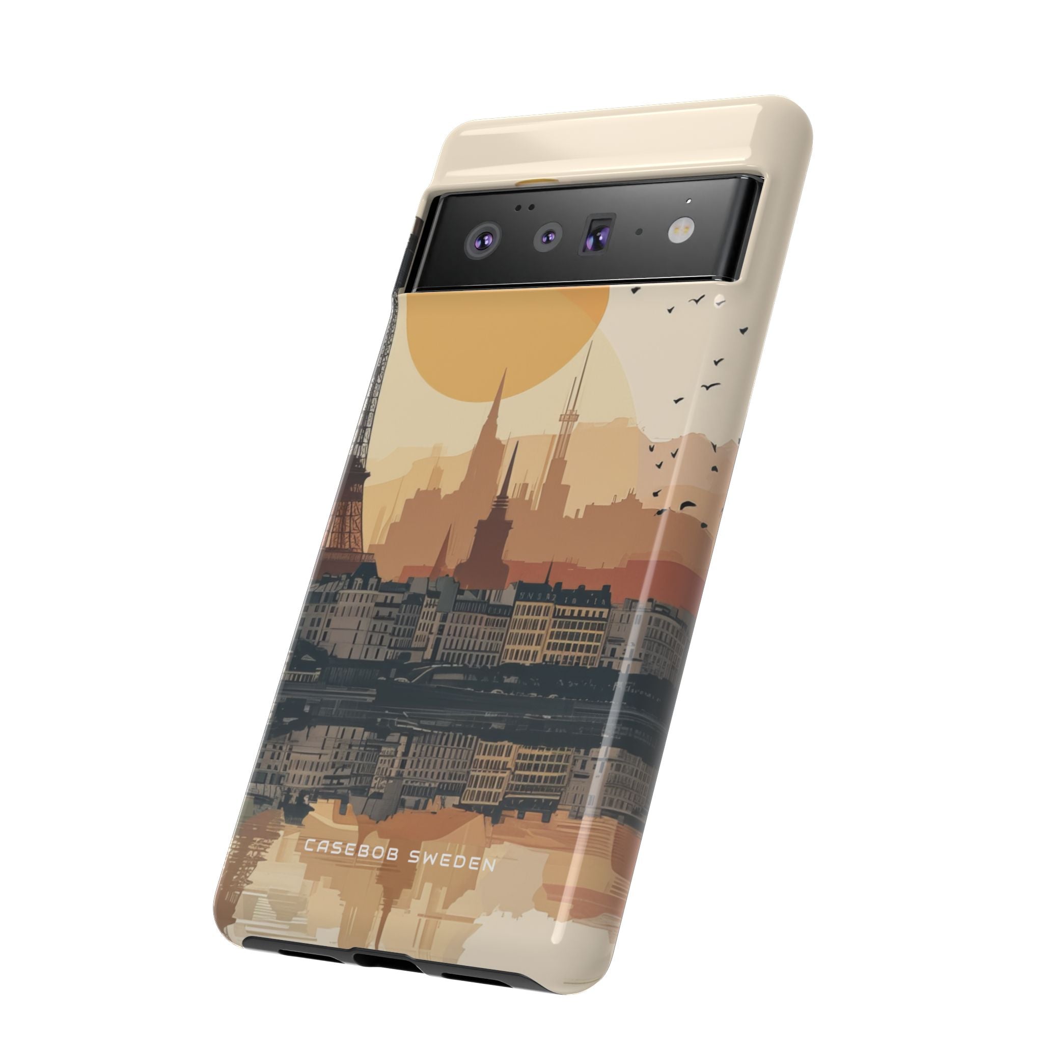 Eiffel Tower Silhouette with Birds and Sun Reflection Google Pixel 6 - Tough Phone Case